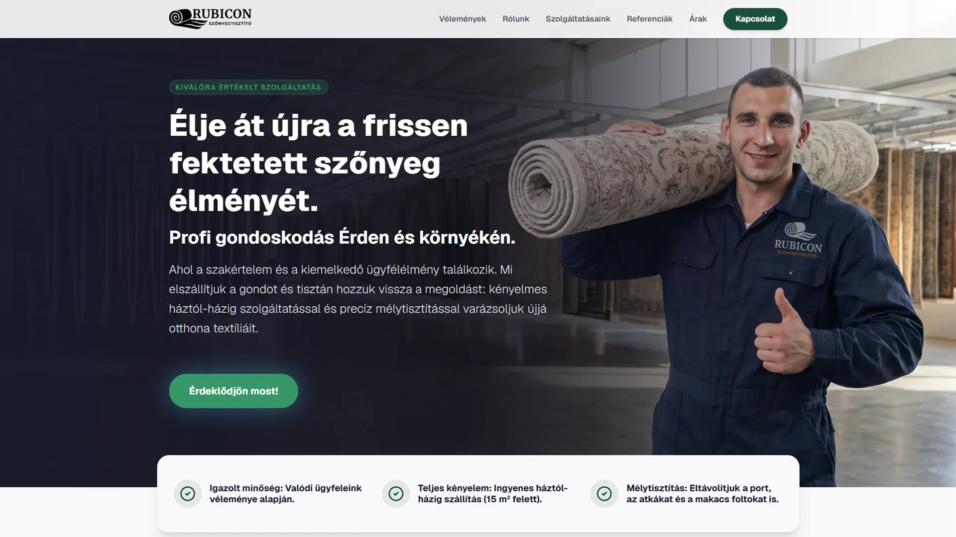 A Rubicon Szőnyegtisztítás weboldala